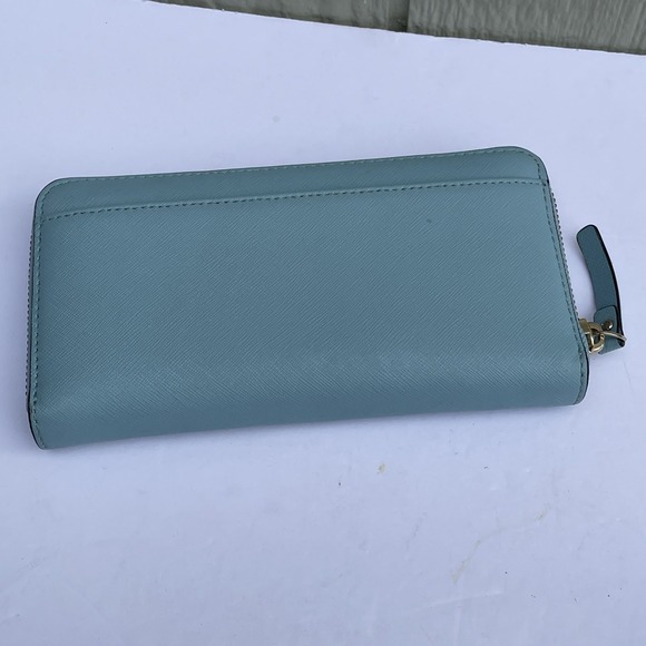 Kate Spade Wallet Light Blue 8''x4''x1'' Blue Cow Leather Zip Around‎ Logo boho - Picture 3 of 14